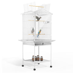 MoNiBloom 54 Inch Bird Cage w/Acrylic Door Open Top Roof Birdcage for Finches Canaries Lovebirds Medium Small Parrots Flight Birdcage w/Rolling Stand White