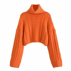 Women's Loose Eight-Strand Knitted Wool Turtleneck Sweater