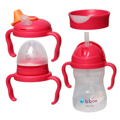 b.box 4 Lids in 1 Cup for Baby Feeding | 240 ML Spill Proof Toddler Training Bottle | Transition Sippy Cup with BPA Free Premium Silicone Plastic Dishwasher Safe (Raspberry)