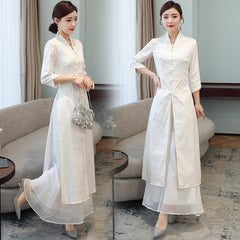 Retro Cotton Linen Qipao Dress with Seven-Point Sleeves