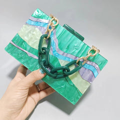 Colorful Stripes Acrylic Handbag - Women's Evening Clutch