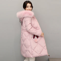 Women's Long Down Cotton Jacket with Large Collar