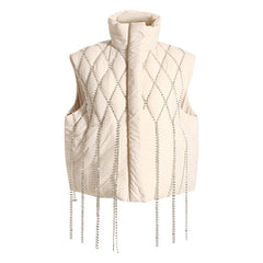 Winter Hand-Naied Quilted Padded Vest with Chain Decor