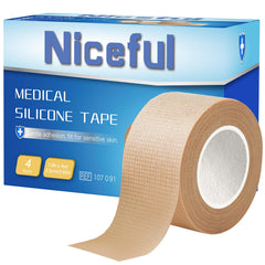 Niceful 4 Rolls Medical Tape 1" x 4 Yard - Silicone Tape for Wound Care Secures Dressings and Gauze Easy to Remove Waterproof Surgical Tape for Skin