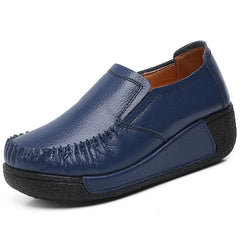 Comfortable Black Genuine Leather Women's Slip-On Loafers
