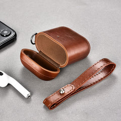 ICARER Leather AirPods Case for Apple Bluetooth Earbuds