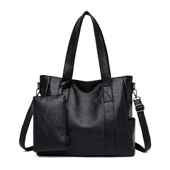 Classic Solid Color Faux Leather Bag Set (Large Capacity)