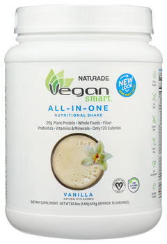 Vegansmart Naturade Plant Based Vegan Protein Powder - All-in-One Nutritional Shake Protein Blend - Gluten Free & Non-GMO - Vanilla (15 Servings)