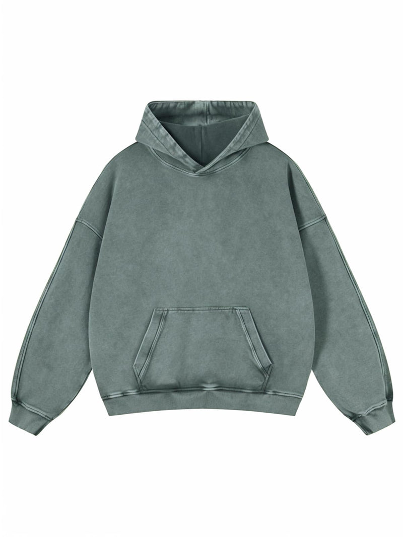 Adenorah Mens Hoodies Pullover Womens Oversized Y2K Fall Acid Wash Plain Cotton Heavyweight Hoodie Vintage Aesthetic Hooded Sweatshirt Green Large