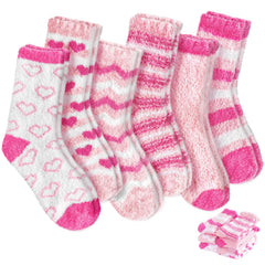 Xanllaxa 6 Pairs Womens Fuzzy SocksCozy Fluffy Slipper SockPink Heart Sleep Socks for AdultValentines DayGiftsWinterHoliday