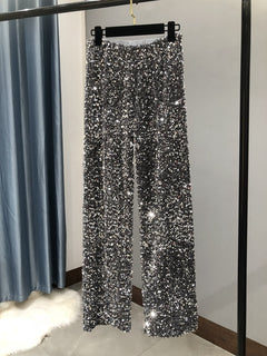 Shiny High-Waist Wide Leg Women's Casual Pants