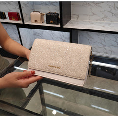 Starry Sequin Shoulder Bag with Accordion Chain Strap