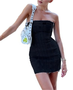 "Sexy Backless Strapless Denim Dress"