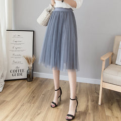 Solid Color High Waist Mesh Skirt for Summer Women