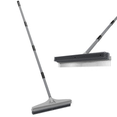 Walensee Carpet Rake for Pet Hair Removal 61" Carpet Hair Cleaning Tool with Adjustable Long Handle 2-in-1 Rubber Broom and Nylon Carpet Brush for Fur Rug Stairs and Mats - Washable Durable