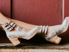 Rubber Sole Chunky Heel Boots with Metal Buckle