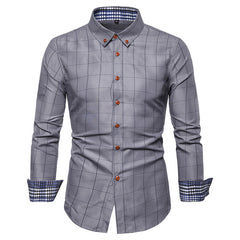 Men's Long Sleeve Plaid Shirt with Square Collar