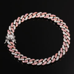 Cuban Bracelet with Pink Zirconia and Punk Design