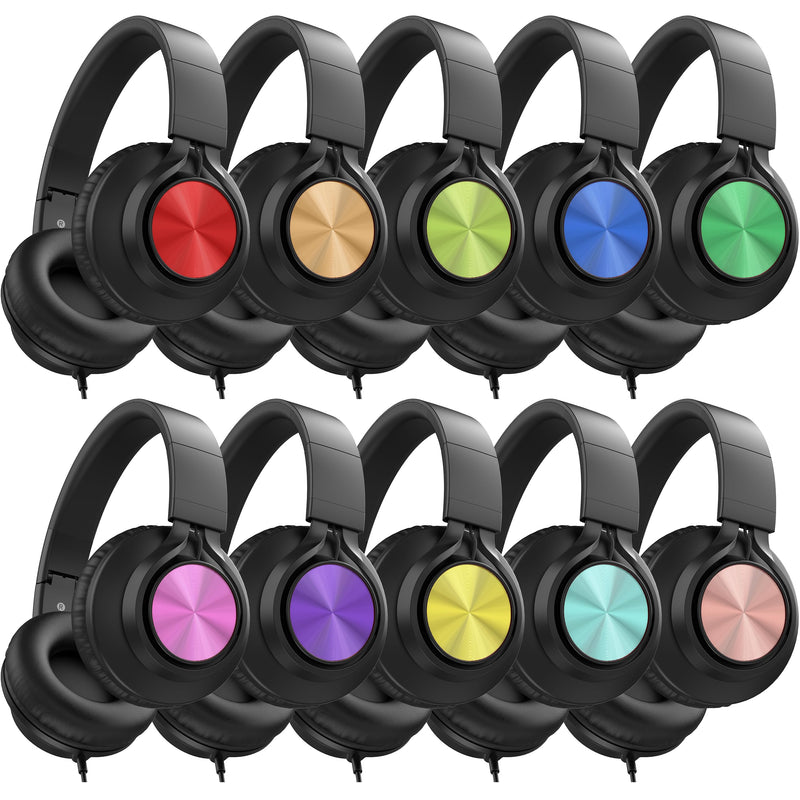 AILIHEN Headphones Bulk for Classroom 10 Pack - Kids Wired Headphones for School Students Over-Ear Headphones with Microphone HD Stereo Sound 3.5mm Jack for Library Online Learning (Muiticolor)