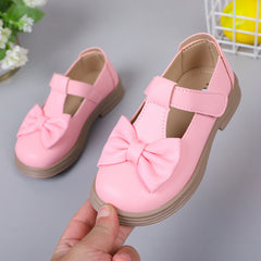 Fashion Solid Color Girls' Leather Loafers with Bow