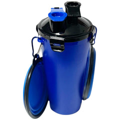 Portable Water Bottle for Dogs with Collapsible Bowls - 2 in 1 Pet Folding Water Bottle Food Container - Leakproof Pet Water Bottle Ideal for Travel Camping Outdoor Hiking - Pet Essentials - Blue