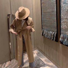Laced Trench Coat with Large Lapels, Mid-Length
