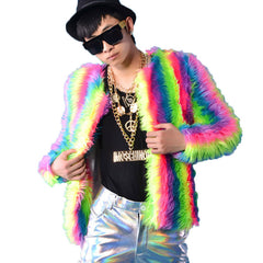 Men's Colorful Faux Fox Fur Coat with Long Sleeves