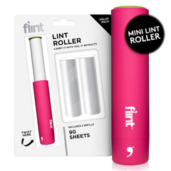 Flint Classic Pink Retractable Mini Lint Roller with 90 Extra Sticky Sheets Small and Portable Lint Roller Ideal Pet Hair Remover Lint Roller Travel Lint Roller and Lint Roller for Clothes