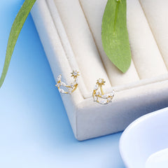 S925 Silver Plated 14K Gold Moon Zirconia Earrings
