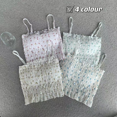 French Floral Camisole Top with Built-in Pads for Summer