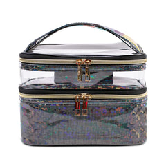 FITINI Makeup Bags Double Layer Travel Storage Cosmetic Cases Make-up Organizer Toiletry Bags Water-resistant for Women Makeup Brush BagBlack