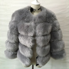 Faux Fur Fox Hair Coat for Women - Short Sleeve Design