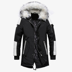 Men's Mid-Length Cotton Jacket with Fur Collar
