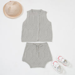 Cotton Knit Cable Vest Set with Shorts for Newborns