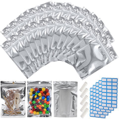100-Pack Reclosable Large Mylar Bags for Food Storage 8" x 12" Stand Up Ziplock Pouch Bags in Bulk Resealable Smell Proof Aluminum Silver Foil Bags with Clear Window Kitchen Storage Edible Packaging