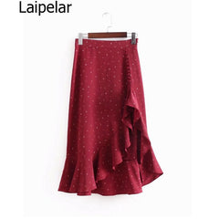 Boho High Waist Ruffle Midi Skirt with Floral Print
