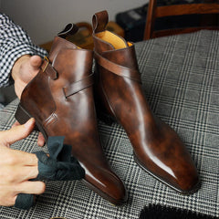 Black Lace Up Square Toe Ankle Boots for Men