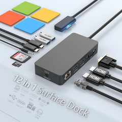 Surface pro Docking Station Microsoft Surface Triple Display (2 HDMI 4K+VGA) Dock Surface pro Accessories for Surface Pro 9/8/X/7/6/5/4/3 Surface Book 3/2/1Surface Laptop go/5/4/3/2