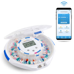 Live Fine Smart WiFi Automatic Pill Dispenser Clear Lid | 28-Day Medication Organizer Up to 9 Doses Per Day for Care Monitoring with Lock Key Light/Sound Alarms for Prescriptions & Vitamins