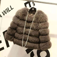 Faux Fur Slim Fit Short Fox Fur Jacket