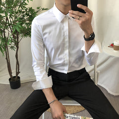 Men's Long Sleeve Casual Shirt - Slim Fit Solid Color
