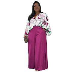 Casual Printed Shirt and Wide-leg Pants Set for Women