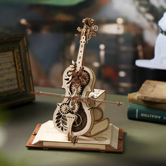 Mysterious Wooden Cello Mechanical Model DIY Gift Toy