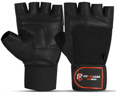FIT TO LEAD TRADERS Weightlifting Gym Gloves with Non-Slip Leather Palm for Fitness Bodybuilding and Workout for Men and Women (Black (Strap) X-Large)