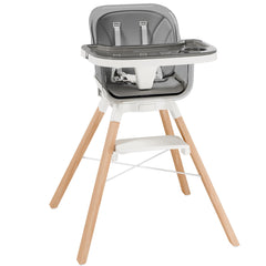 Convertible Baby High Chair Wooden 360° Swivel High Chairs with Reversible Footrest & Removable 2-Tier Tray for Babies and Toddlers Baby Infant Highchair with 5-Point Safety Belt Grey