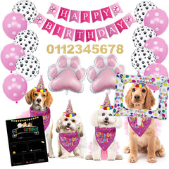 29 PCS Dog Birthday Party Supplies - Dog Birthday Bandana Set - Birthday Boy Bandana for Multi Sizes Dogs Party Hat Cute Dog Birthday Banner with with Photo Frame Balloons Poster(29PcsGirl)