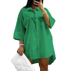 Plus Size Women’s Solid Color Turn-Down Collar Dress