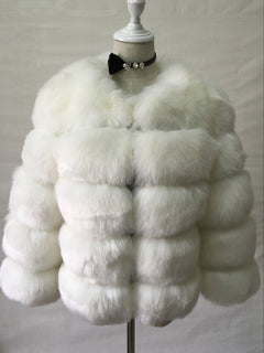 Faux Fur Fox Hair Coat for Women - Short Sleeve Design