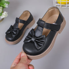 Fashion Solid Color Girls' Leather Loafers with Bow