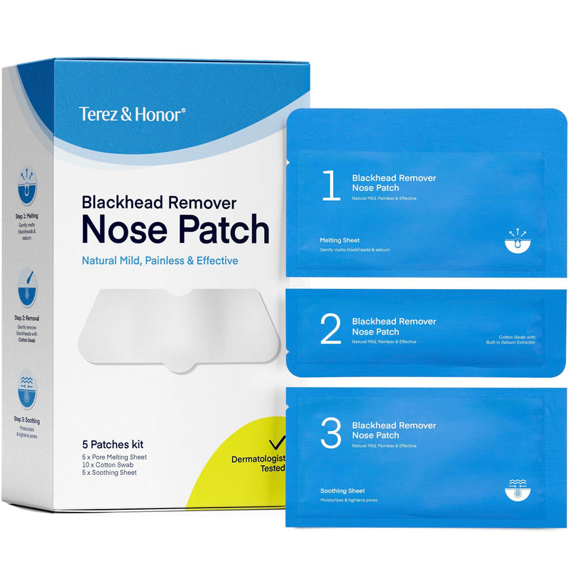 Blackhead Remover Nose Pore Patches: Natural Mild Painless Korean Skin Care Patented Formula Targets Pores Pimples in 3 Steps - Dermatologist Tested Cruelty Free for All Skin Types - 5 Pcs
